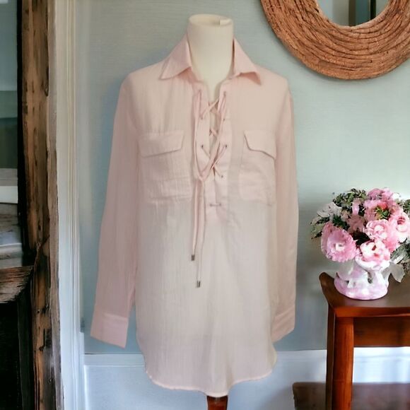 Club Monaco Gauzy Cotton Top Sz S Pink Old Money Quiet Luxury Relaxed Elizabina - Picture 13 of 16